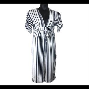 LULU’S White and Navy Blue Striped Jumpsuit